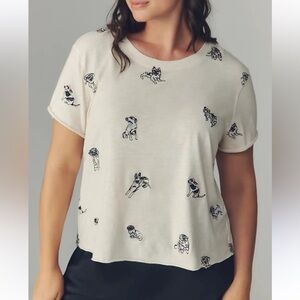 Anthropologie Maeve The Caitlin boxy embroidered Dog T-Shirt XS